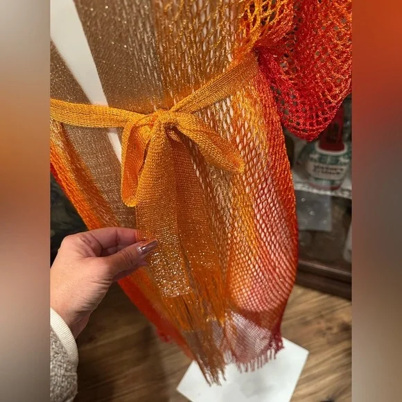 Boho Sunset Ombre Mesh Maxi Kimono Cover-Up Fringe Festival Beach Party O/S - Picture 8 of 11